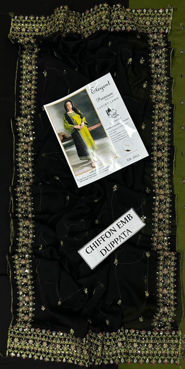 Elegant 3psc Unstitched Premium Embroidered Lawn Suit