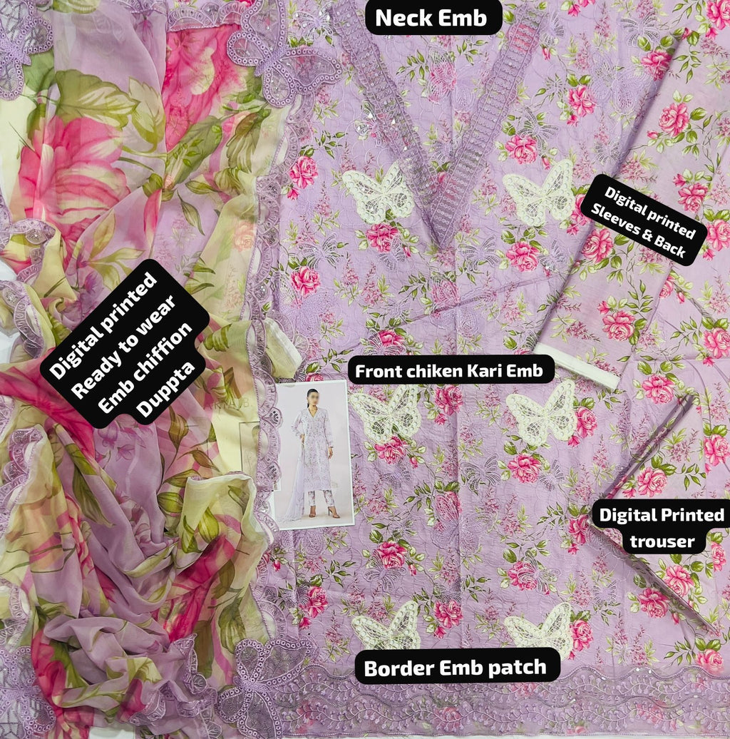Butterfly 🦋 3psc Unstitched Lawn Suit