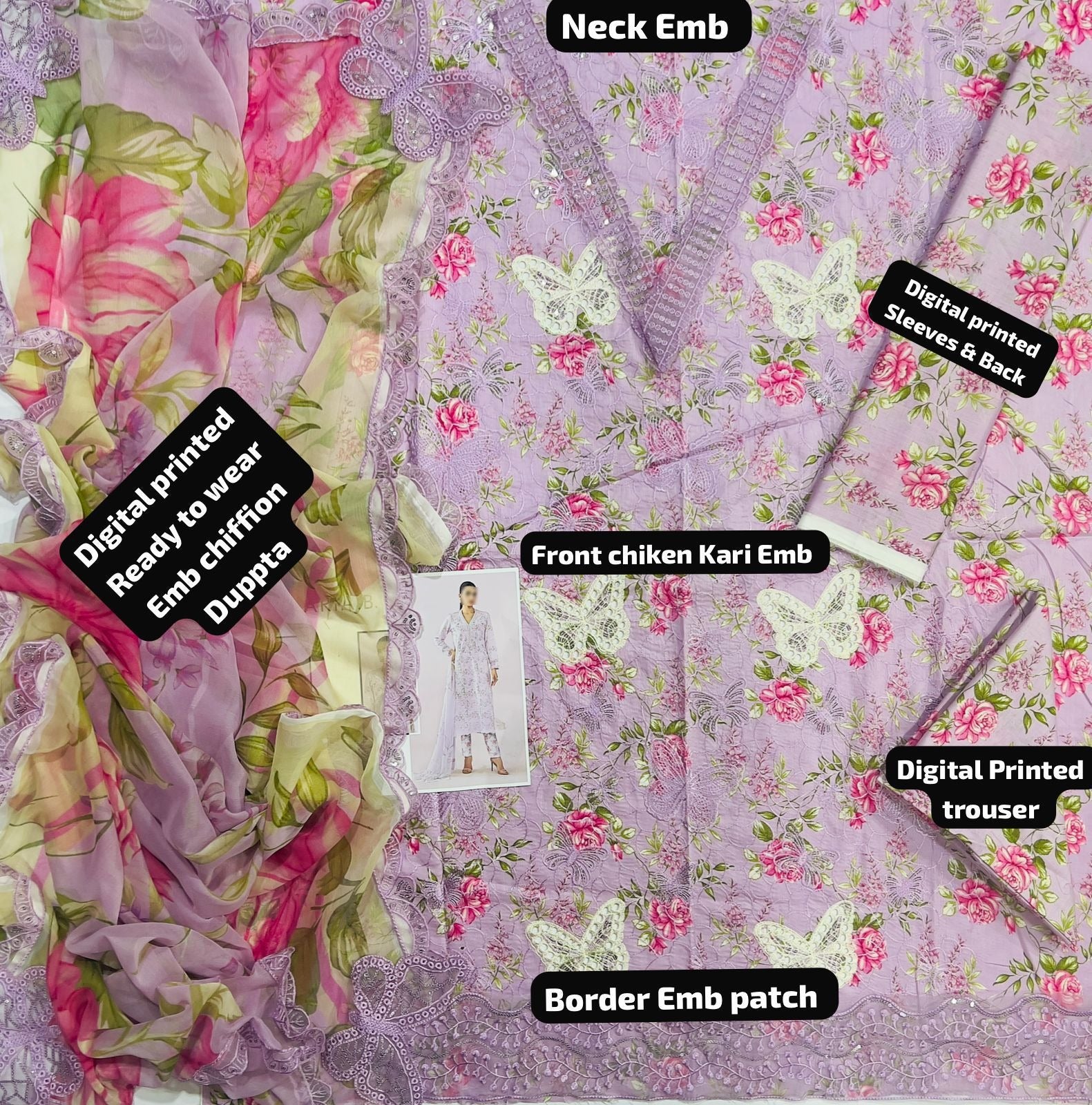 Butterfly 🦋 3psc Unstitched Lawn Suit
