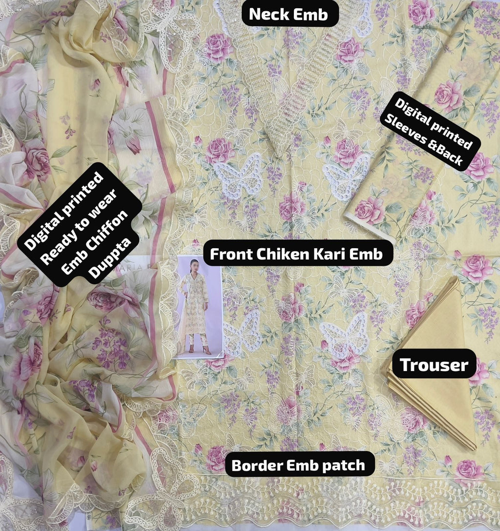 Butterfly 🦋 3psc Unstitched Embroided Suit